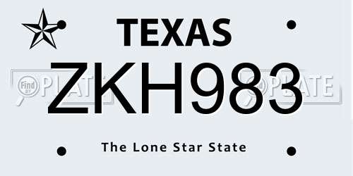 ZKH983 Texas License Plate