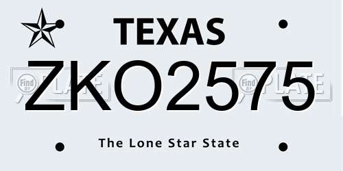 ZKO2575 Texas License Plate