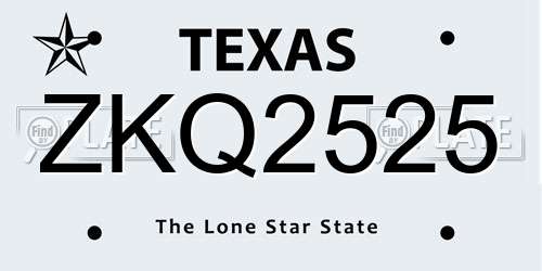 ZKQ2525 Texas License Plate