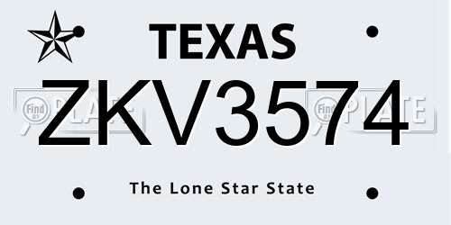 ZKV3574 Texas License Plate