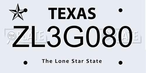 ZL3G080 Texas License Plate