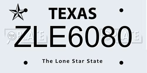 ZLE6080 Texas License Plate