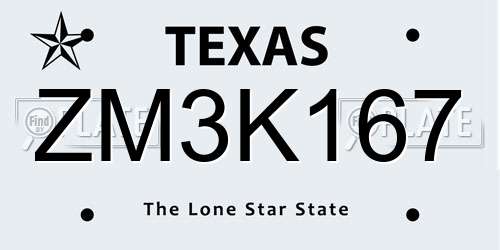 ZM3K167 Texas License Plate