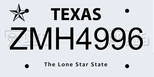 ZMH4996 Texas License Plate