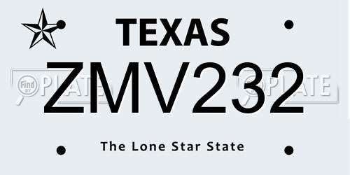 ZMV232 Texas License Plate