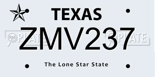 ZMV237 Texas License Plate