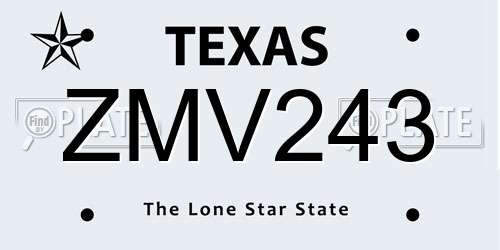 ZMV243 Texas License Plate