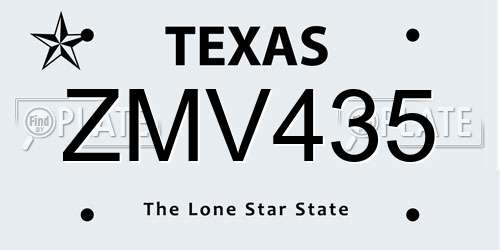 ZMV435 Texas License Plate