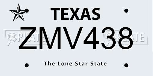 ZMV438 Texas License Plate
