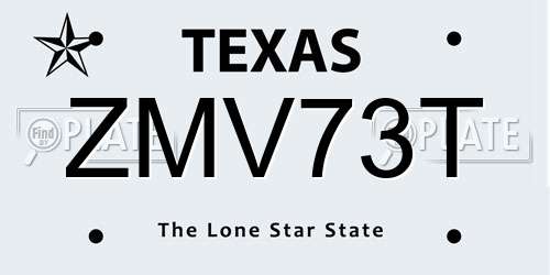 ZMV73T Texas License Plate