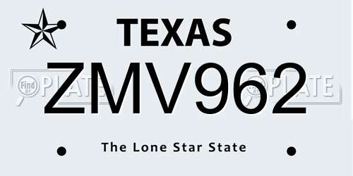 ZMV962 Texas License Plate