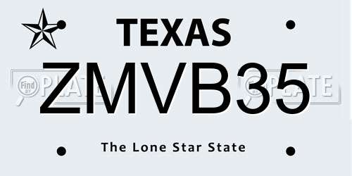 ZMVB35 Texas License Plate