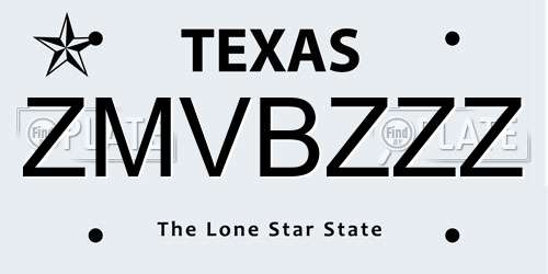 ZMVBZZZ Texas License Plate