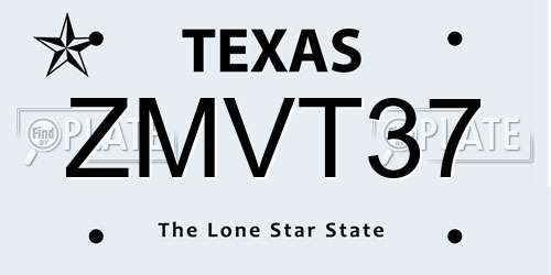 ZMVT37 Texas License Plate