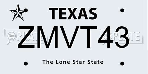 ZMVT43 Texas License Plate