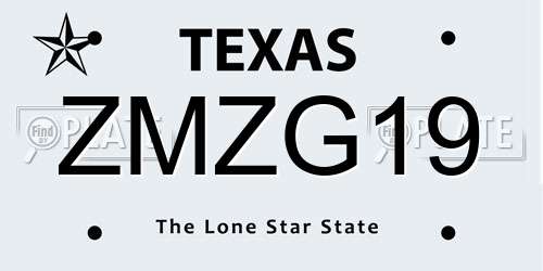 ZMZG19 Texas License Plate