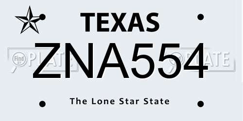ZNA554 Texas License Plate