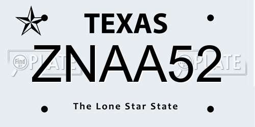 ZNAA52 Texas License Plate