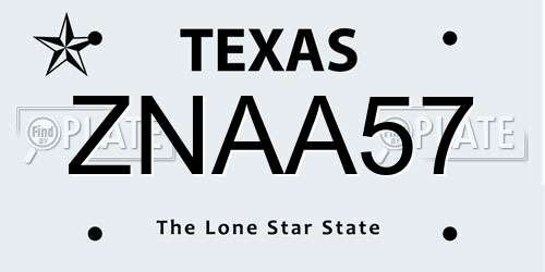 ZNAA57 Texas License Plate