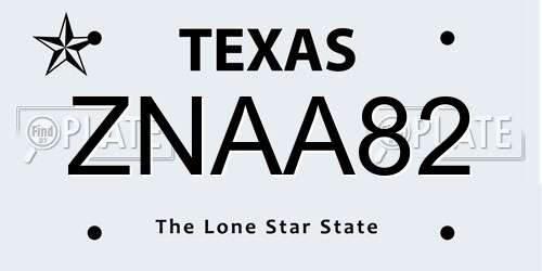 ZNAA82 Texas License Plate
