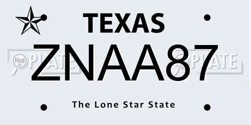ZNAA87 Texas License Plate