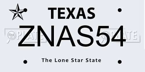 ZNAS54 Texas License Plate