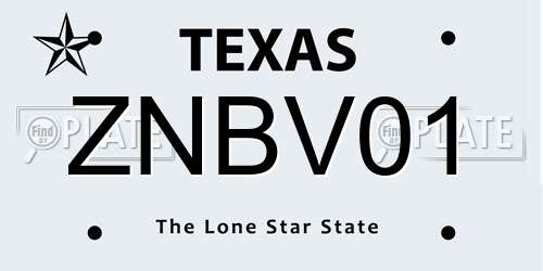 ZNBV01 Texas License Plate