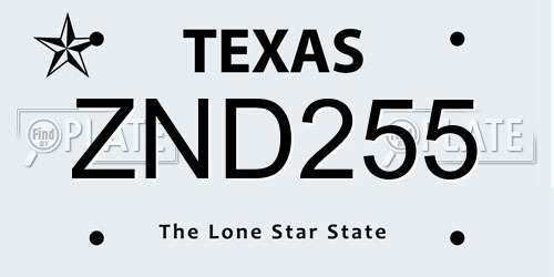 ZND255 Texas License Plate