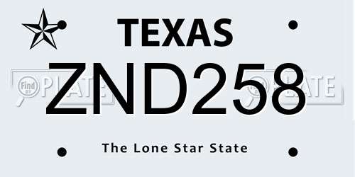 ZND258 Texas License Plate