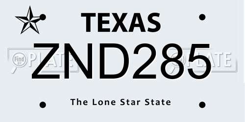 ZND285 Texas License Plate