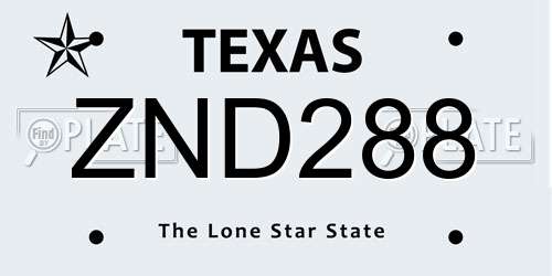 ZND288 Texas License Plate