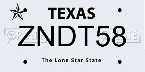 ZNDT58 Texas License Plate