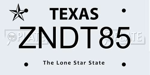 ZNDT85 Texas License Plate
