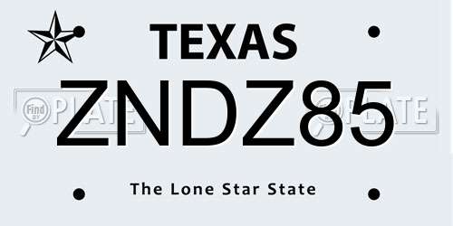ZNDZ85 Texas License Plate