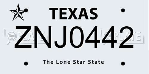 ZNJ0442 Texas License Plate