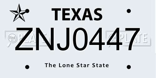 ZNJ0447 Texas License Plate