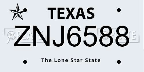 ZNJ6588 Texas License Plate