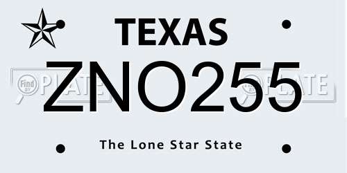 ZNO255 Texas License Plate