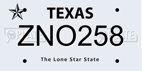 ZNO258 Texas License Plate