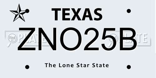 ZNO25B Texas License Plate