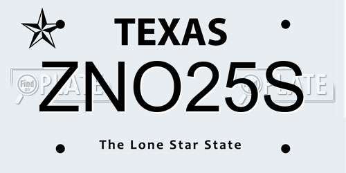 ZNO25S Texas License Plate