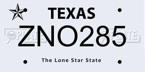 ZNO285 Texas License Plate