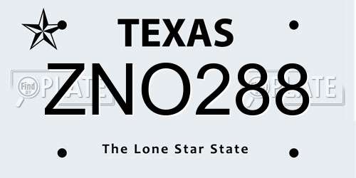 ZNO288 Texas License Plate