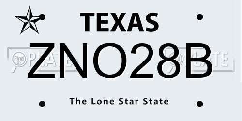 ZNO28B Texas License Plate