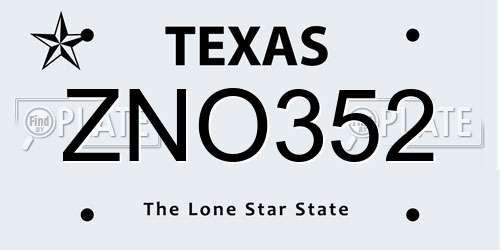 ZNO352 Texas License Plate