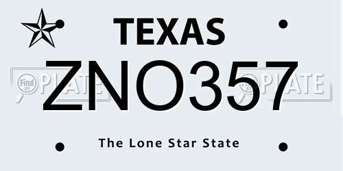 ZNO357 Texas License Plate