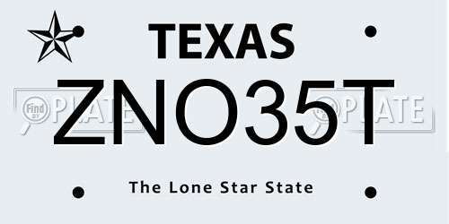 ZNO35T Texas License Plate