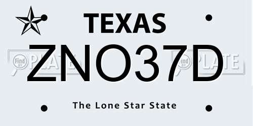 ZNO37D Texas License Plate