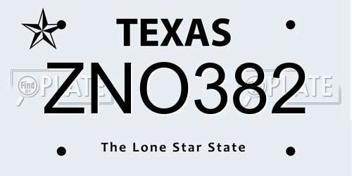ZNO382 Texas License Plate