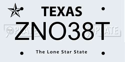 ZNO38T Texas License Plate